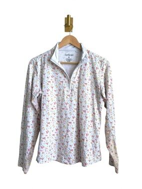SanSoleil SolTek Lux UPF 50+ Cocktail Print Mock Neck Golf Sun Shirt Women's M
